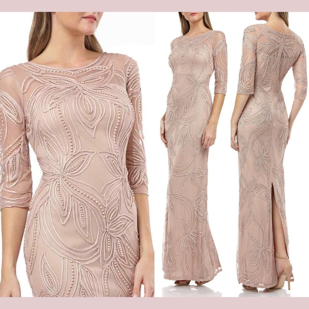 NEW $388 JS Collections [ 2‎ ] Pearl Beaded Soutache Column Gown Pink #J623